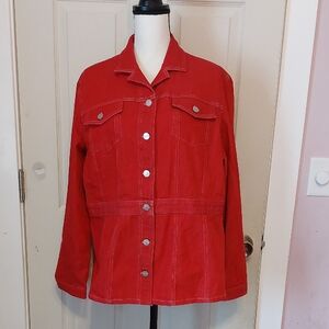Evan Picone Red Stretch Denim Jean Jacket Womens Size XL